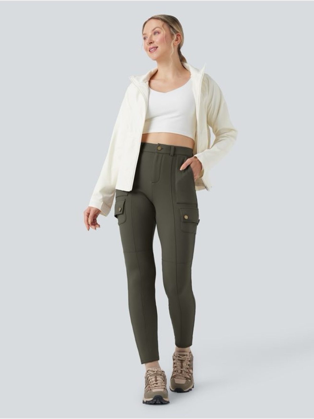 •SOLD• Halara High Waisted Hiking Cargo Pants Leggings Medium Green•SOLD